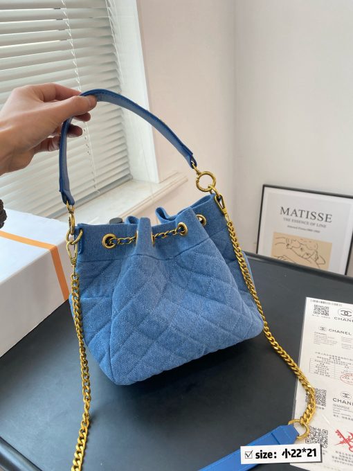Chanel denim drawstring bucket bag - Image 2