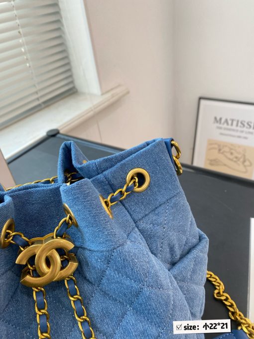 Chanel denim drawstring bucket bag - Image 3