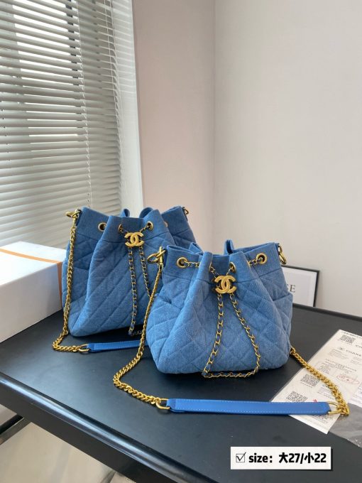 Chanel denim drawstring bucket bag