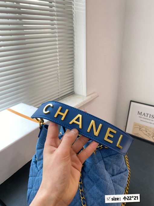 Chanel denim drawstring bucket bag - Image 5