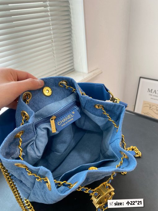Chanel denim drawstring bucket bag - Image 6